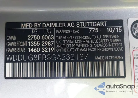 2016 Mercedes-Benz S 550 4Matic z USA, uszkodzony, nr VIN WDDUG8FB8GA233137